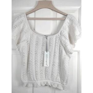 NWT Freshman 1996 White Pointelle Knit Crop Top - XL Boho Cottagecore